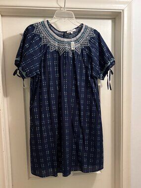NWT Madewell embroidered puff sleeve babydoll dress in Indigo Plaid Size Medium